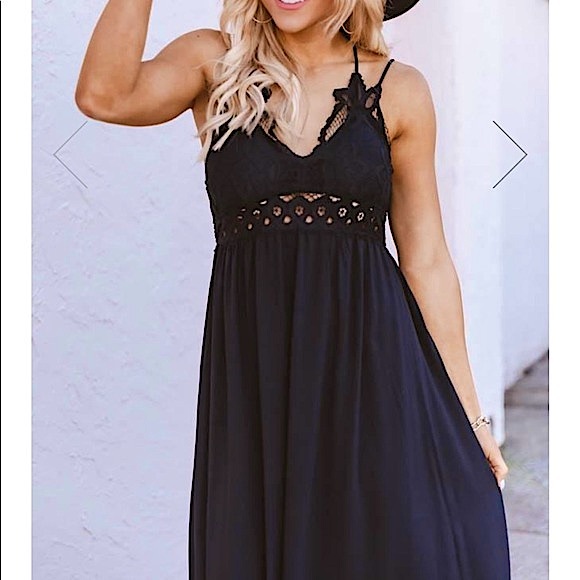 ☃️BOGO50%☃️ 🆕🖤PINK LILY: BLACK Lace Maxi Dress MEDIUM - Picture 2 of 7